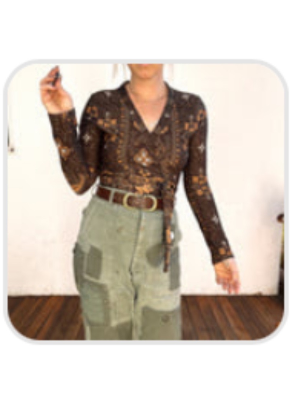 Novella Royale Isabella V-Neck Long Sleeve Wrap Top in Brown Moonshine